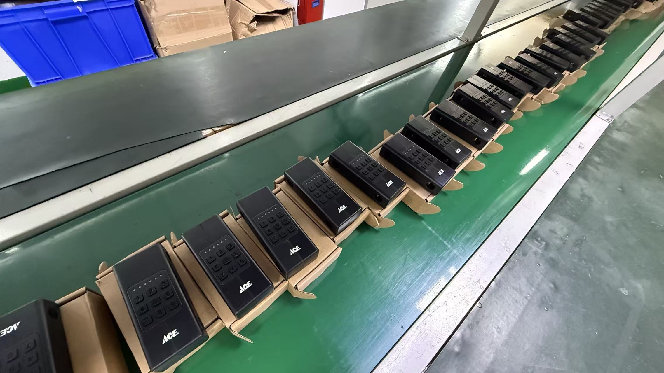 Finished electronic products moving through assembly