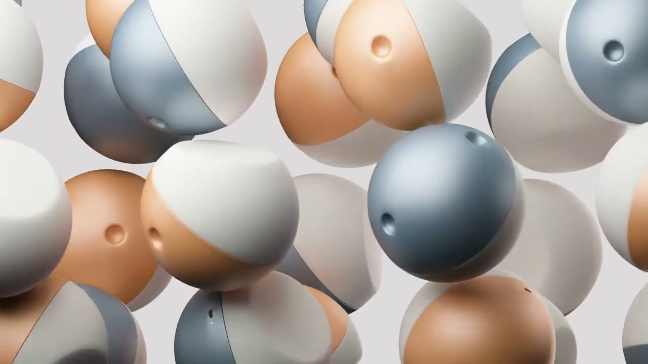 Rendered rounded product forms in white, peach, and slate blue