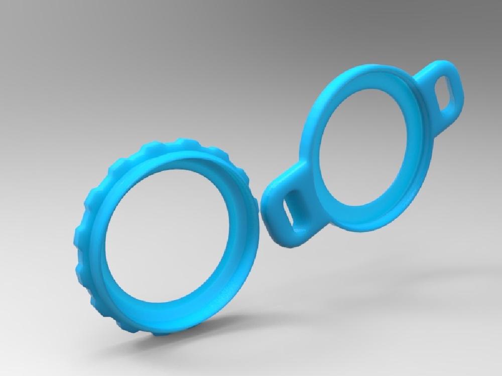 Blue 3D rendering of two circular wearable product components